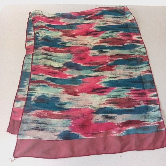 Echo Accessories - Echo Scarfs 100% Silk‎ Scarf Geometric Pattern Made In Japan Vintage Sheer Red